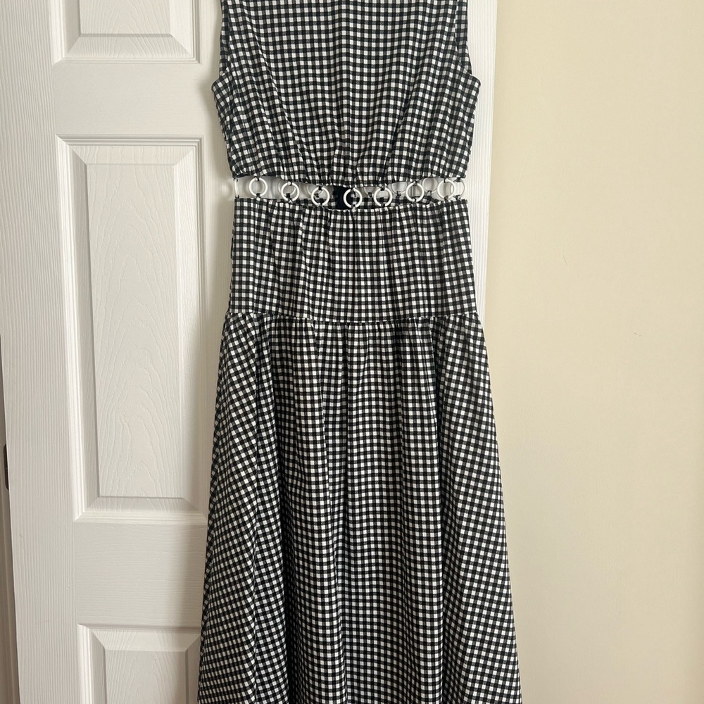 LELA ROSE Gingham Ring Cut-Out Midi-Dress